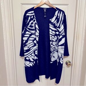 CHICO’S Navy and White Patterned Cardigan / Open Jacket
